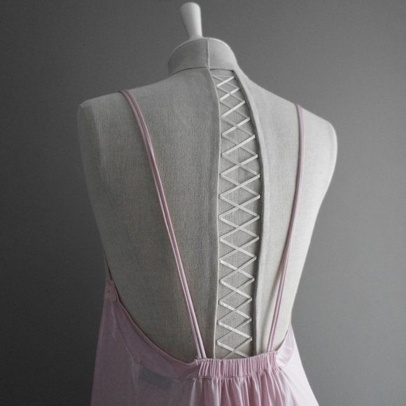 Vintage Lily of France Long Satin & Lace Mauve Pink Slip Night Gown Size Large - Picture 2 of 15